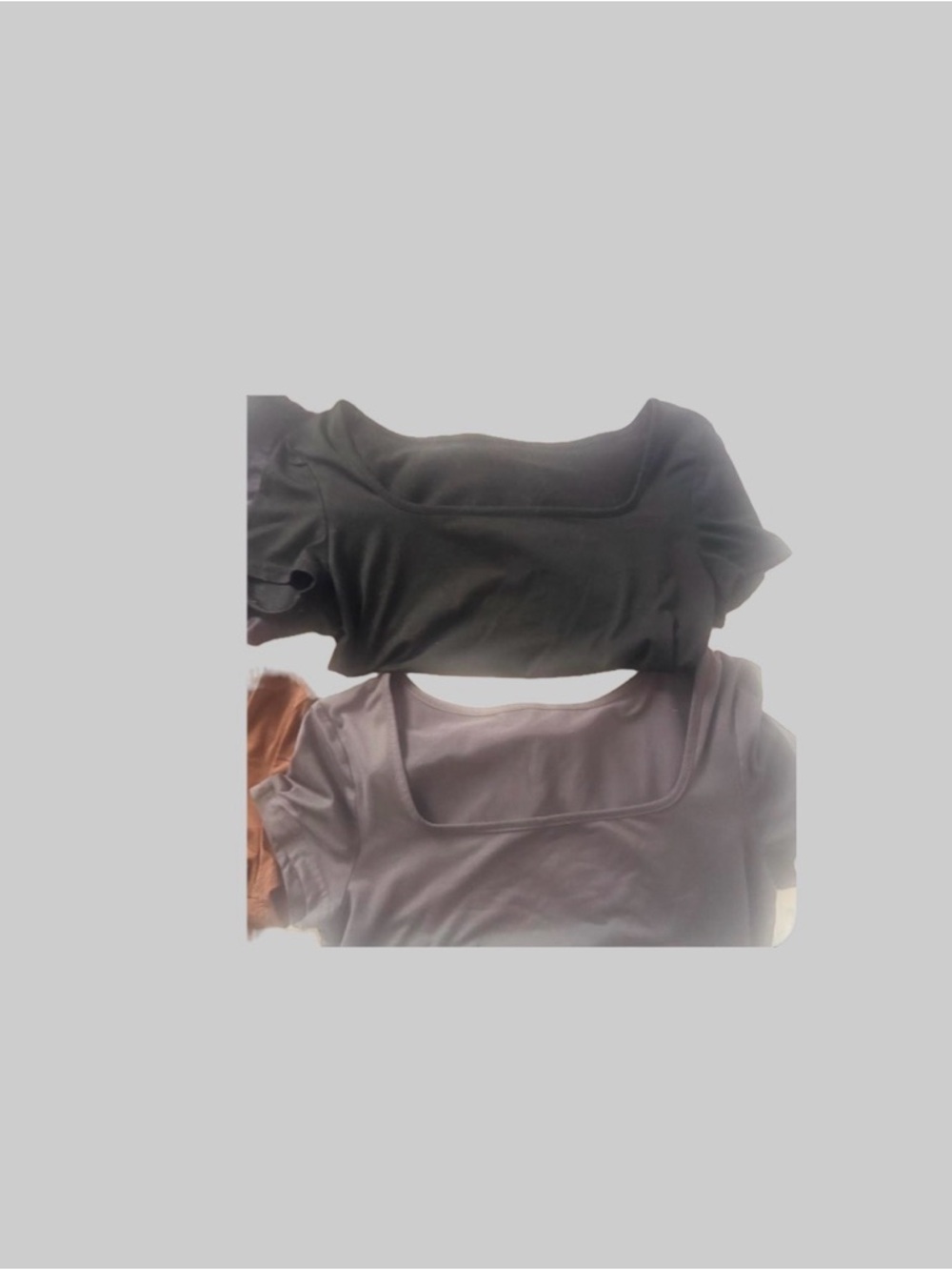 Forever 21 Women's Short Sleeve Square-Neck Tops - Black and Gray